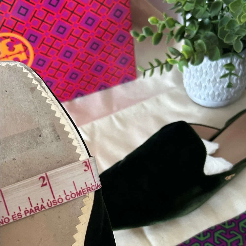 Tory Burch Carlotta Slide Velvet Dark Green Mules